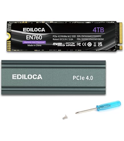 Ediloca EN760 SSD with Heatsink 2TB PCIe Gen4, NVMe M.2 2280, Up